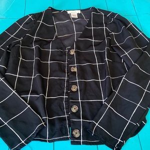 Urban Romantics Black & White Checkered Long Sleeve Button Up Blouse Size Small
